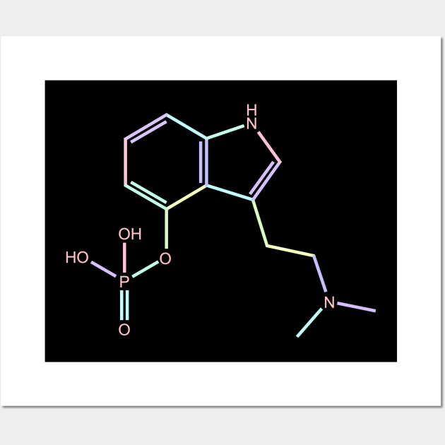 Psilocybin Kawaii Pastel Rainbow Molecule Wall Art by ChemECool